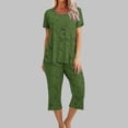 thumbnail image 1 of Liquidation d'Économies d'Été Iumwxz Tenues de Pyjama Décontractées et Fluides Grande Taille Tenues d'Été Mode Graphique Col Rond Manches Courtes Taille Élastique Pantalon Court Ensembles Assortis pour Dames Fête, 1 of 6