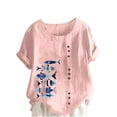 thumbnail image 2 of Teissuly Women Casual Cotton And Linen Top Ocean Fish Printed Short Sleeve Button Tunic T-shirt Blouse Tops, 2 of 4