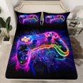 thumbnail image 2 of Manfei Video Game 3pcs Twin Sheet Sets,Geometric Stripes Twin Fitted Sheet,Black Purple Breathable Flat Sheet,Lightweight Gamepads Bedroom Decoration, 2 of 7