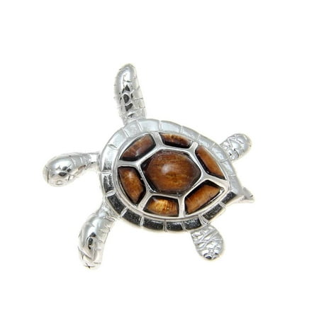 Koa Sea Turtle - Genuine Hawaiian koa wood sea turtle slide pendant 925 sterling silver 23mm