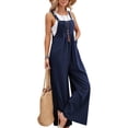 thumbnail image 5 of Cre-Heaven Women Casual Bib Pants Black Loose Long Wide Leg Jumpsuits Baggy Cotton Rompers Overalls with Pockets,Women's Cotton Linen Casual Summer Bib Pant, 5 of 5