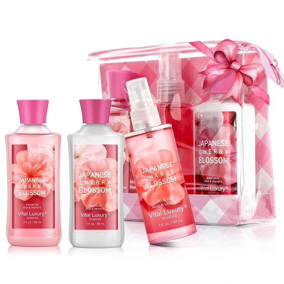 Vital Luxury Cherry Blossom Scented Bath and Body Gift Set, 3 Pieces,with Shower Gel,Body Lotion, and Body Mist