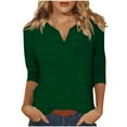 thumbnail image 2 of Horkkom 3/4 Sleeve Tops for Women Fall V Neck Plain T Shirts Casual Loose Pullover 3/4 Sleeve T Shirts Green M, 2 of 6