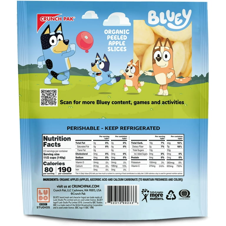 Crunch Pak Fresh Organic Peeled Sliced Apples, Family Sized 12oz Featuring Bluey