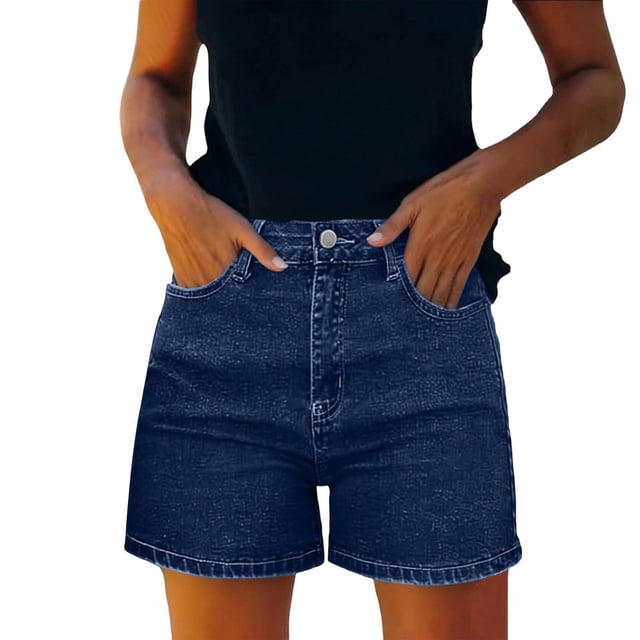 nerohusy Women's Summer Denim Shorts High Rise Button Fly Casual Denim Shorts with Pockets,Blue,S
