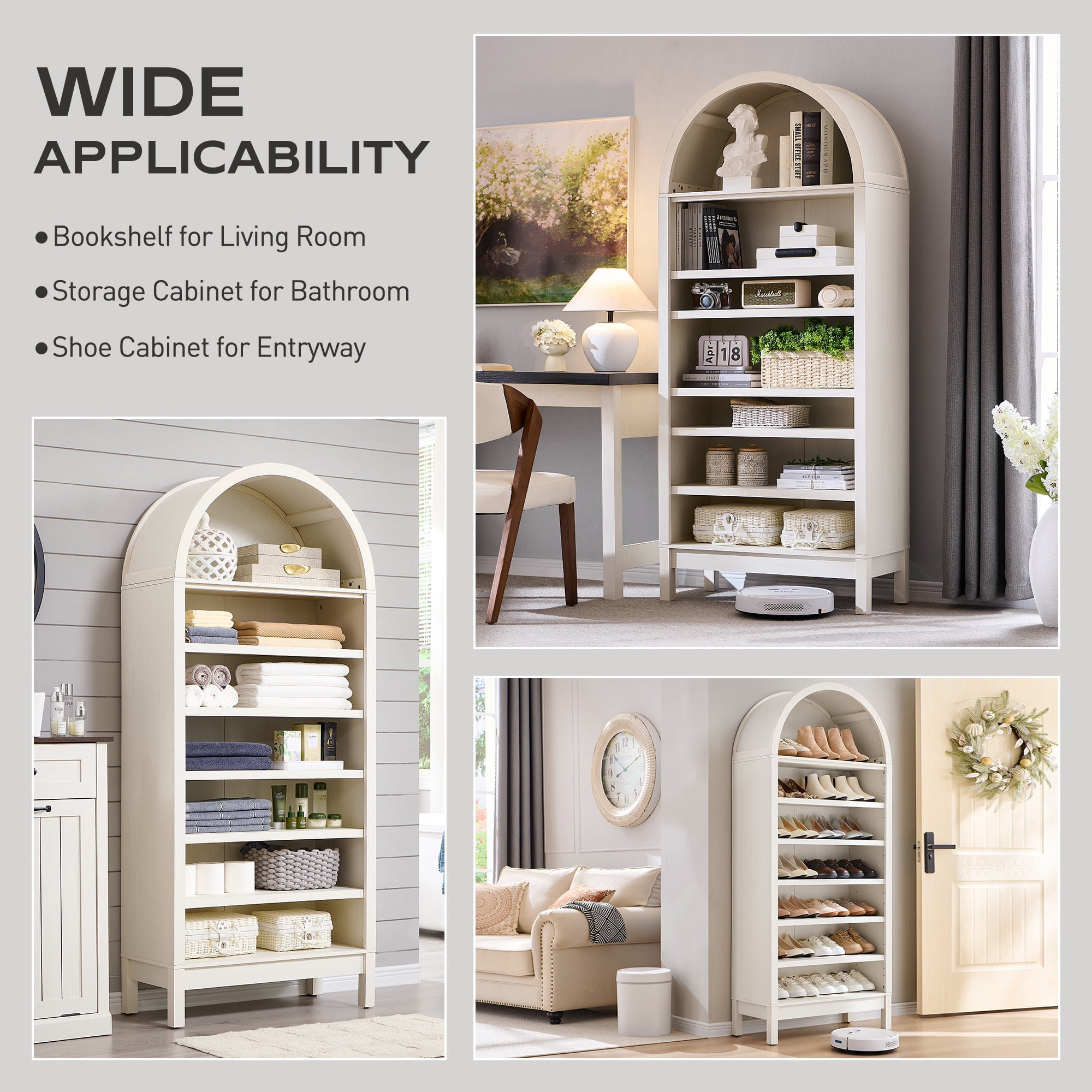 SinCiDo Tall Arched Bookshelf, 7-Tier Open Shelf Bookcase, Medium Density Fiberboard