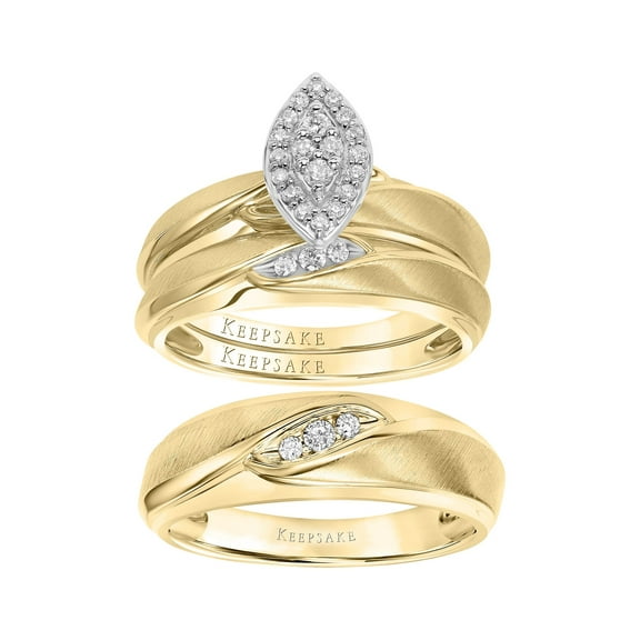1/5ctw Diamond 10KT Yellow Gold Women's and Men's Marquise "Ellington" Trio Ring Set by Keepsake