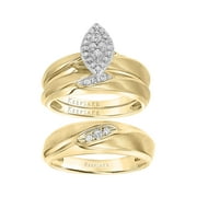 1/5ctw Diamond 10KT Yellow Gold Women's and Men's Marquise "Ellington" Trio Ring Set by Keepsake