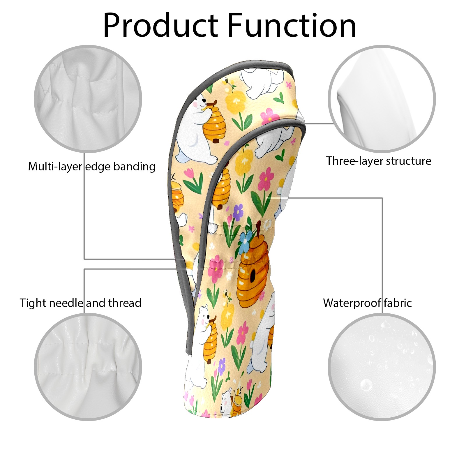 Golf Club Covers, Yellow PolarBearPumpkin Premium PU Leather Driver Hybrid Putter Head Covers with Velvet Lining, Waterproof Golf Gifts for Men Women