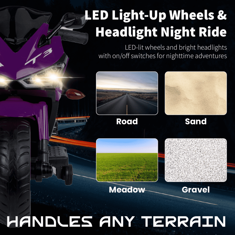2 Seats Kids Motorcycle, 12V Ride On Electric Motorcycle, Kids Motorbike with USB, Bluetooth, Light, Storage Box, Motorcycle for Kid Aged 3+ (Purple)