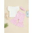 thumbnail image 6 of Musuos Kid Girls Pants Set, 12 18 24M 3 4T Fly Sleeve Letters Print T-shirt with Bunny Print Flare Pants and Headband Easter Outfit, 6 of 10