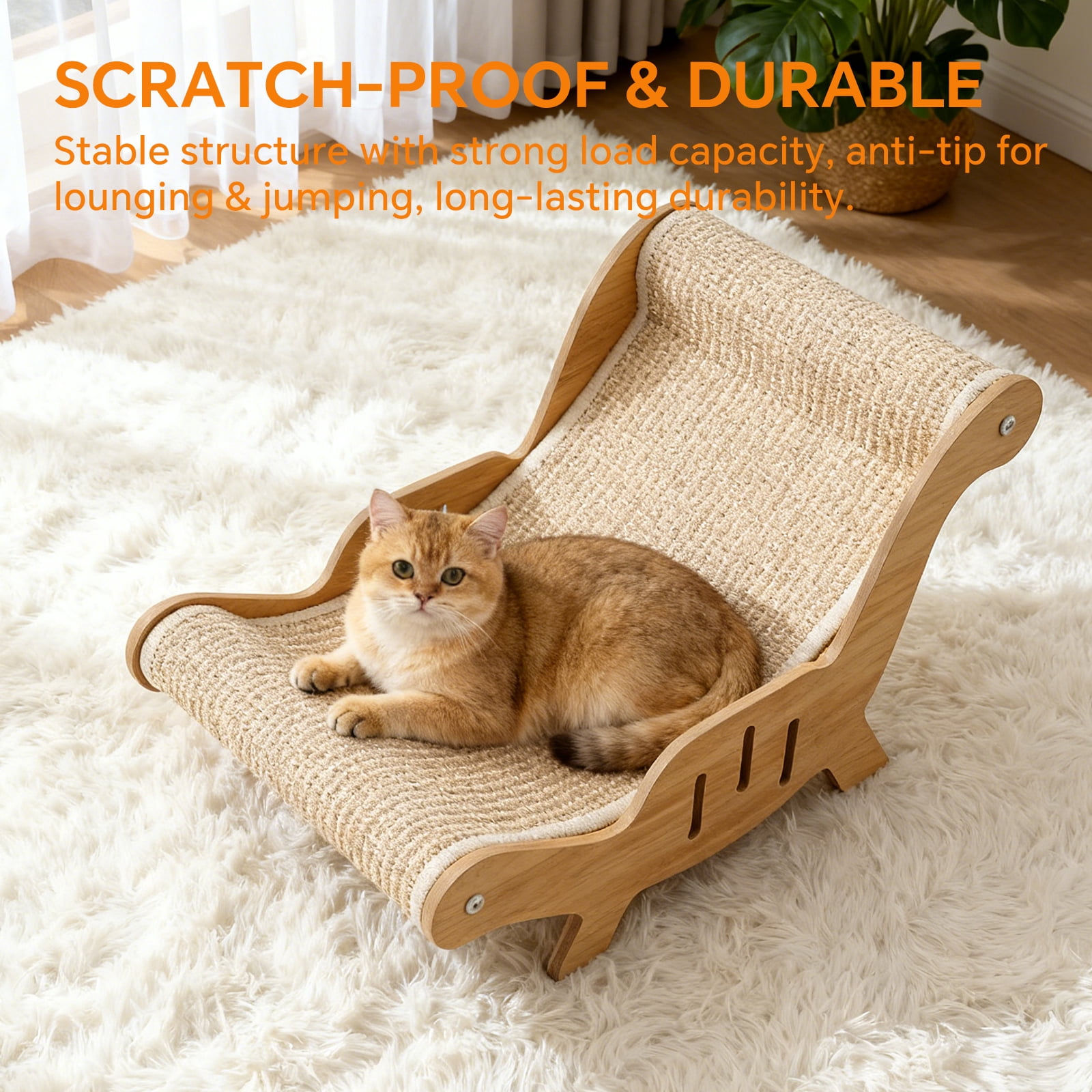 Cat Scratcher Bed, Wooden Sisal Recliner Scraper Board Chair for Indoor Cats