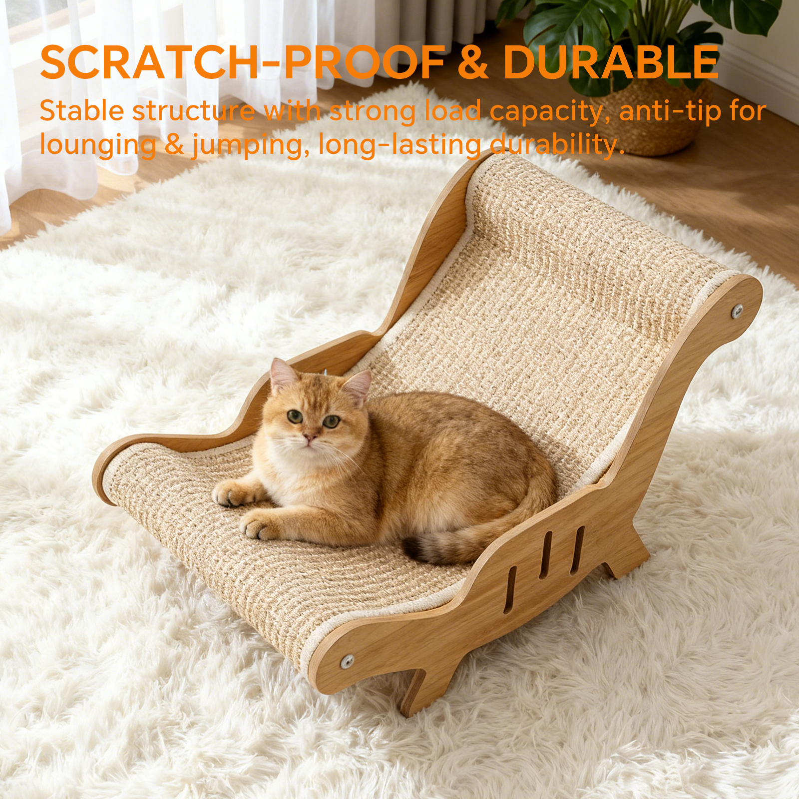AsterOutdoor Wooden Sisal Recliner Scraper Board Chair photo 6