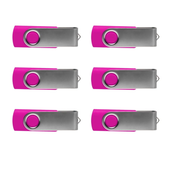 6 Swivel USB Flash Drives Pack, 8GB - Pocket size, Long Data Retention - Fuchsia