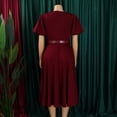 thumbnail image 4 of AURA Womens Elegant A Line Midi Dress Puff Short Sleeve Round Neck High Waist Zipper With Belt, 4 of 9
