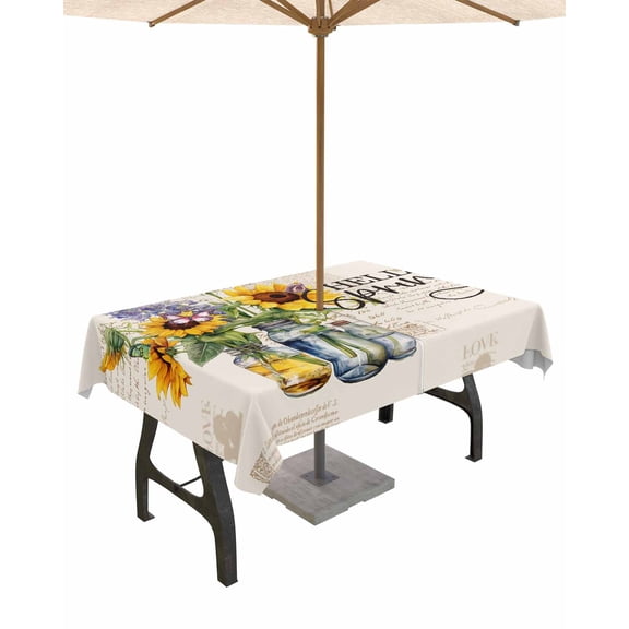 Boanket Outdoor Tablecloth with Umbrella Hole for Patio/Picnic/Party/Camping, Sunflower Waterproof Table Cloth Rectangle Table Cover Washable, Spring Floral Summer Botanical Rustic (54"x 80")