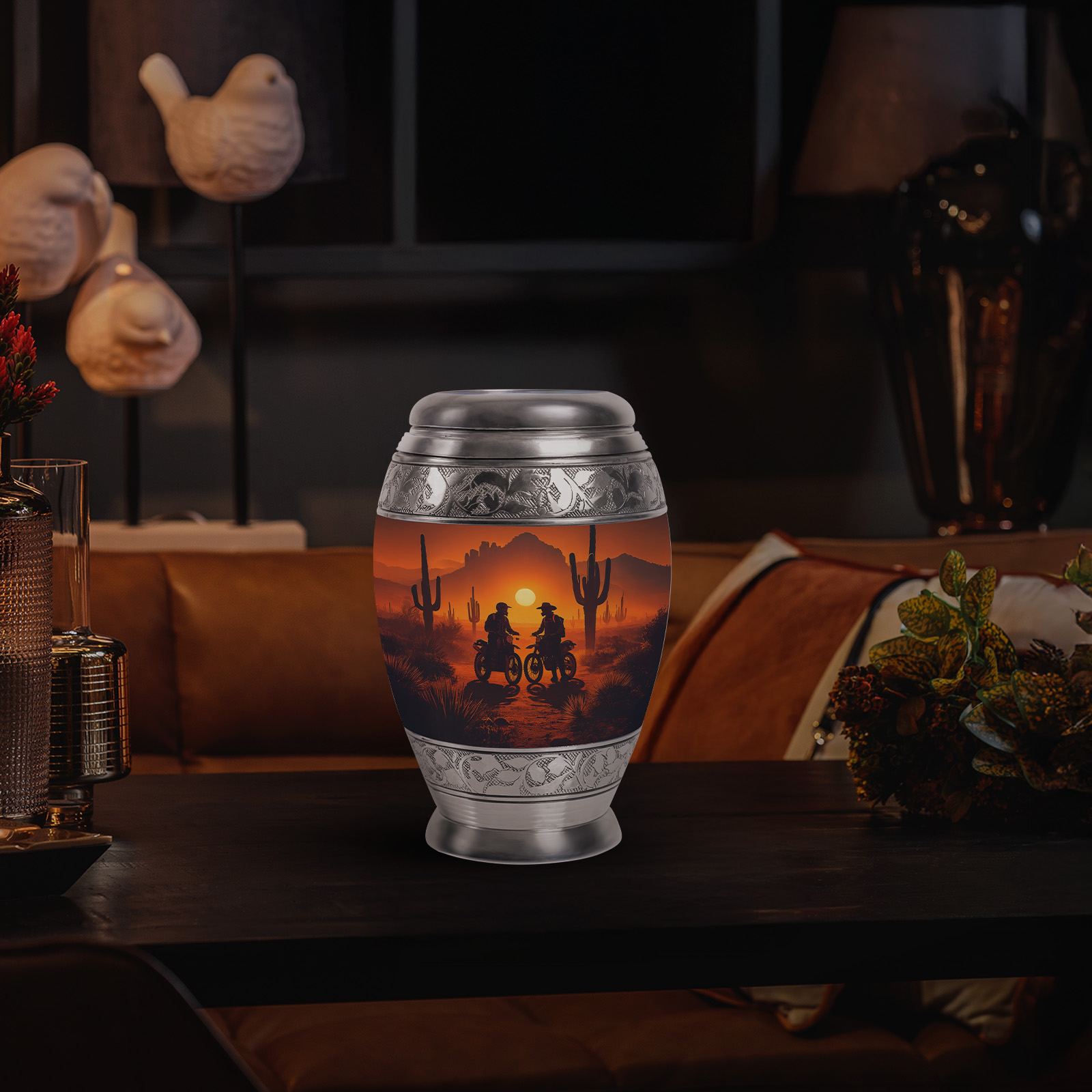 Yatskia Dirt Bike with Sunset Mini Urn for Adult Ashes Brother and Sister, Small Urns for Human Ashes Keepsake, (Monar Pack of 4, 3 Inch)