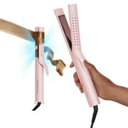 TYMO 360 Airflow Curling Iron, Flat Iron Hair Straightener and Curler 2 in 1, 5 Temps & Dual Voltage, 1.25 Inch, Pink