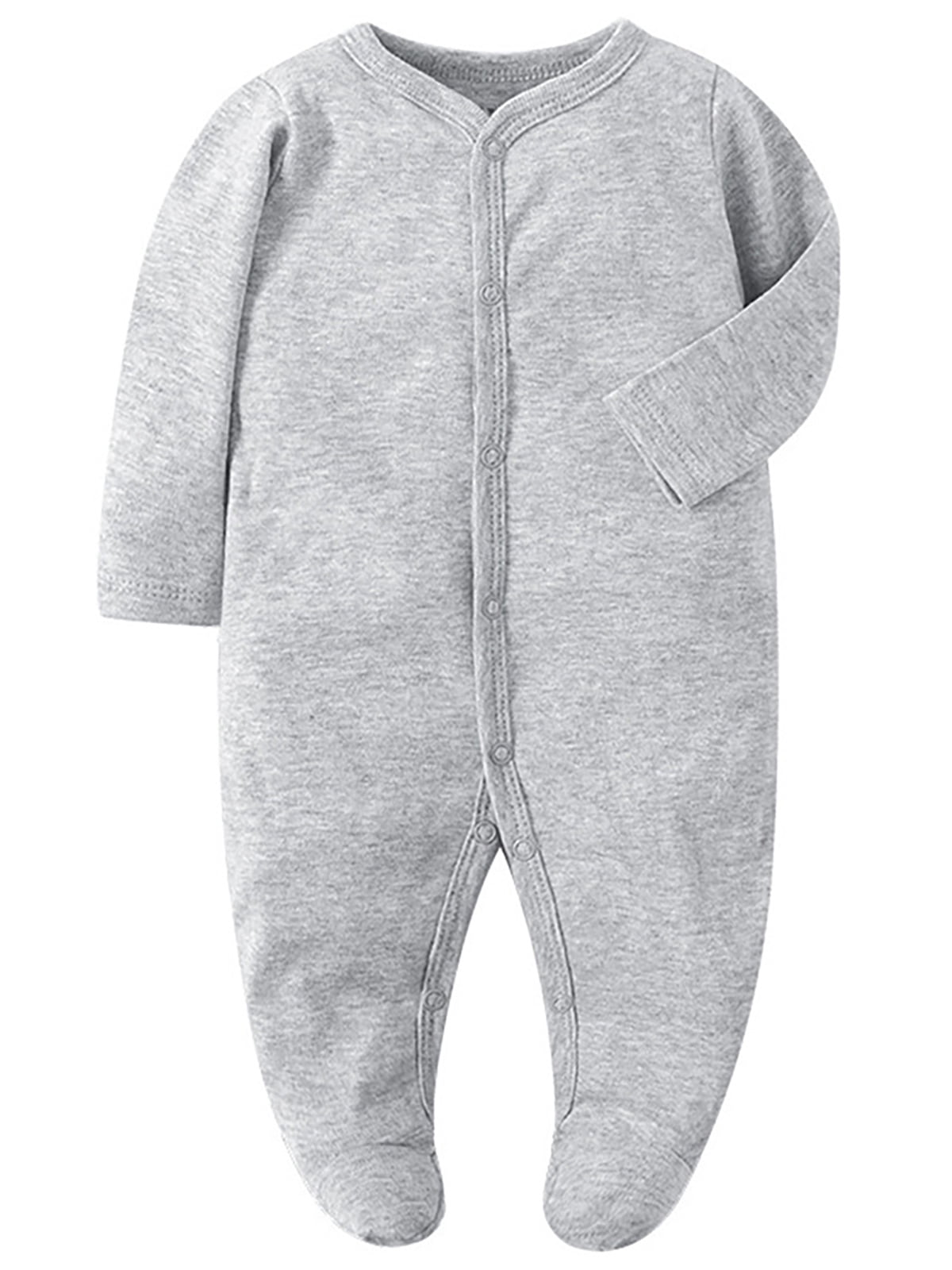 QEFJNO Newborn Unisex Baby Boys' 3-pack Sleep and Play Footies Pajamas One-Piece Sleeper Button Jumpsuit Cotton Solid PJs