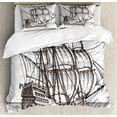 thumbnail image 1 of Pirate Ship Duvet Cover Set King Size, Old Retro Style Ship Floating on Water Antique Cruise Marine Sketch Art, Decorative 3 Piece Bedding Set with 2 Pillow Shams, Dark Green White, by Ambesonne, 1 of 3