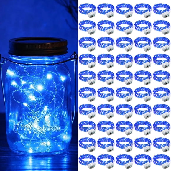 Mini LED Fairy Lights ZGWJ 20, funciona con pilas, 50 unidades, color azul