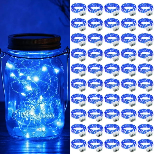 Mini LED Fairy Lights ZGWJ 20, funciona con pilas, 50 unidades, color azul