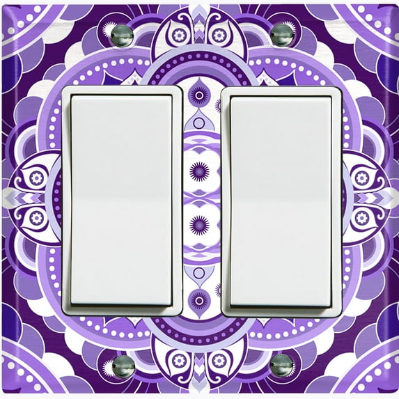Metal Light Switch Plate Cover Mandala Purple White Floral Tile Pattern MDL085