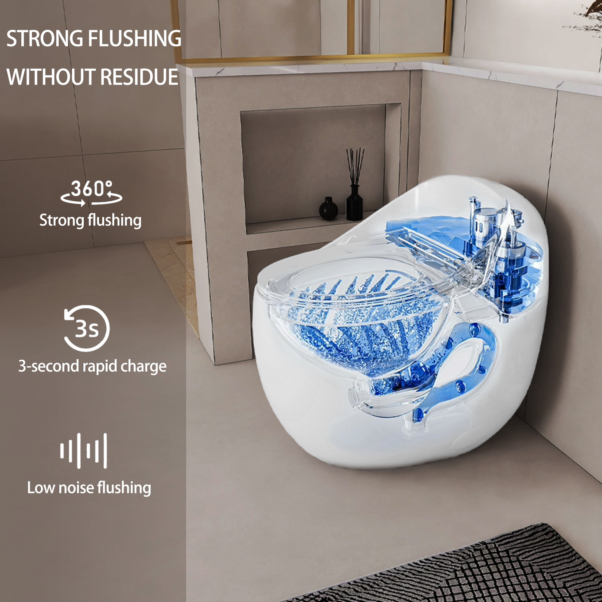 Leumius One-Piece Toilet,1.1/1.28 GPF Powerful Dual Flush Egg Shape Toilet, Button on Tank Top,Comfort Chair Height,White