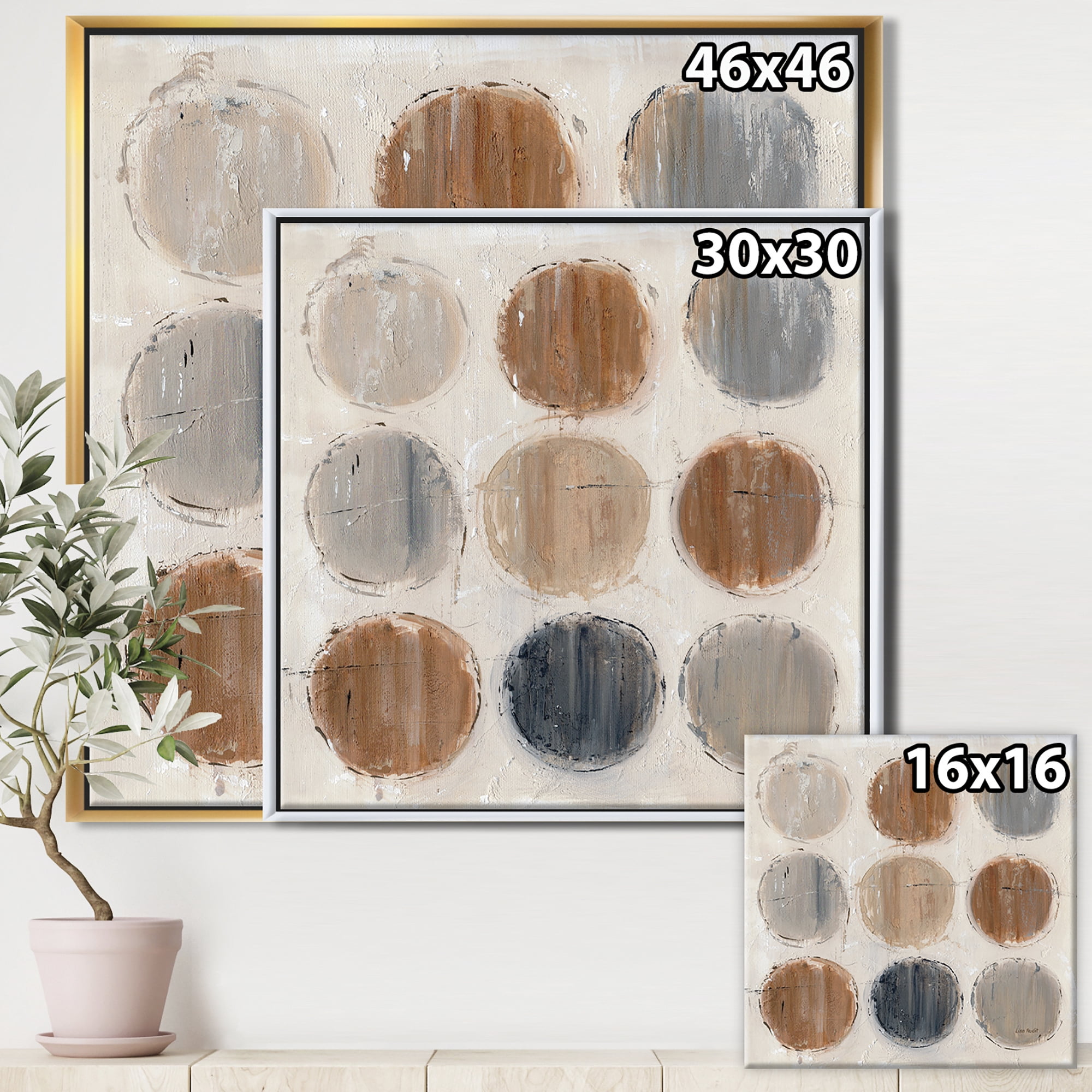 Designart ' Geometric Circle Natural Balance II ' MidCentury Modern Transitional Framed Canvas