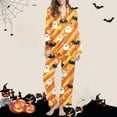 thumbnail image 2 of Tnhcen Women's 2025 Halloween Ghost Print Pajama Set Long Sleeve Collared Sleepwear Comfortable Loungewear S-2XL Orange, 2 of 6