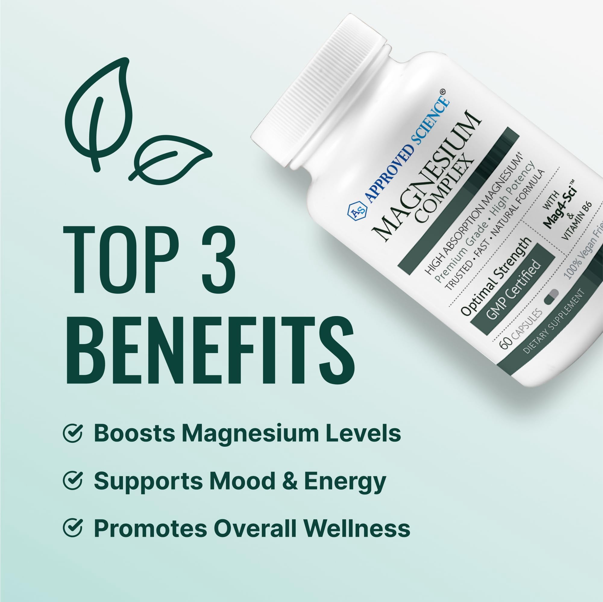 Approved Science Magnesium Complex - Magnesium Bisglycinate, Malate, Citrate, and Oxide, Heart, Headaches, Cramps, Energy - High Absorption - 60 Capsules - 1 Month Supply - Non-GMO, Vegan