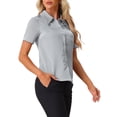 thumbnail image 4 of INSPIRE CHIC Women's Elegant Collar Blouse Short Sleeve Work Office Button Down Satin Shirt, 4 of 5