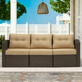 thumbnail image 4 of Cozyhom Brown Wicker Rattan Patio Sofa, 3 Seats Outdoor Furniture with Beige Cushions, 4 of 7