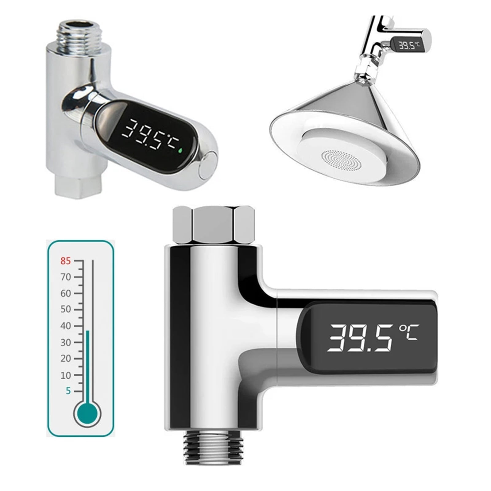 LED Display Household Water Shower Thermometer 5-85 Flow Self-powered Water Thermometer Monitoring Baby Care Energy Smart Meter ,Accurate Measurement