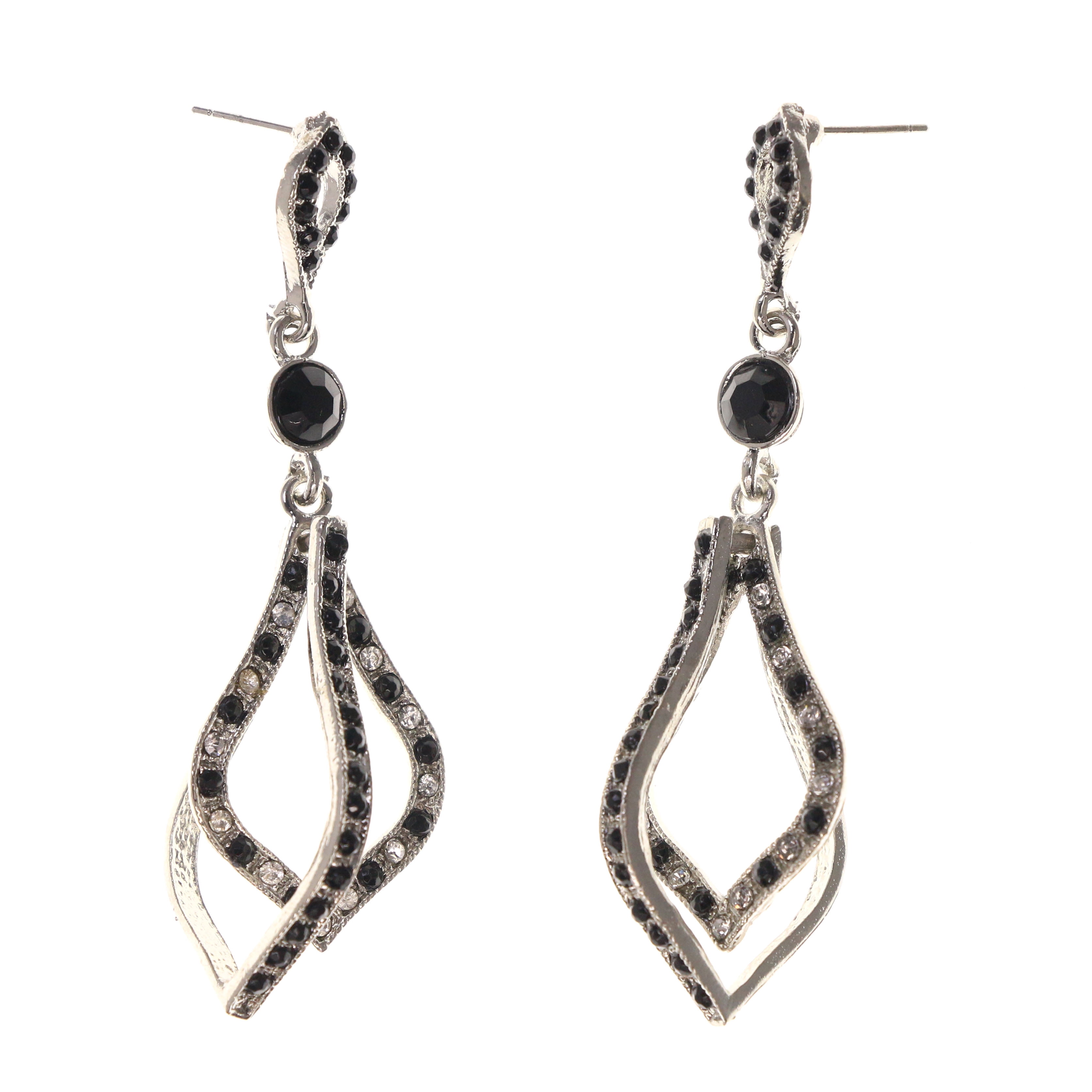 Silver-Tone & Black Metal -Dangle-Earrings Crystal Accents #LQE2182 ...