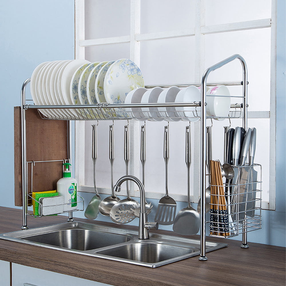 Dish Drying Rack 1/2 Tier Stainless Steel Kitchen Dish Drainer Rack Stainless Steel Drying Dish Rack