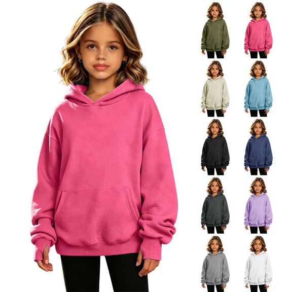 akafmk Girls Hoodie Sweatshirts Oversized Long Sleeve Sweatshirt with Kangaroo Pocket Casual Pullover Hooded Tops Solid Color Versatile Fall Clothes, Size 11-12 Years