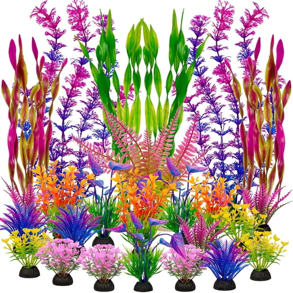 BPPEG Fish Tank Artificial Plastic Plants Decorations Large Aquarium Decor Goldfish Tank Accessories Fish Bowl Ornaments(Colorful)