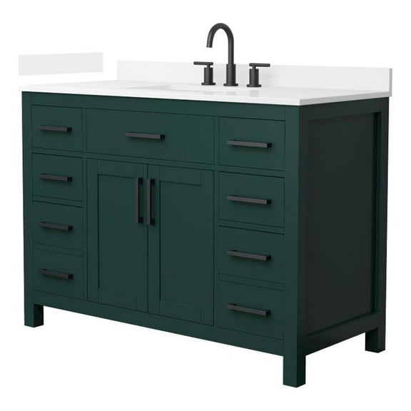 Beckett 48" Green Single Vanity & White Quartz Top (3-Hole) & Black Trim