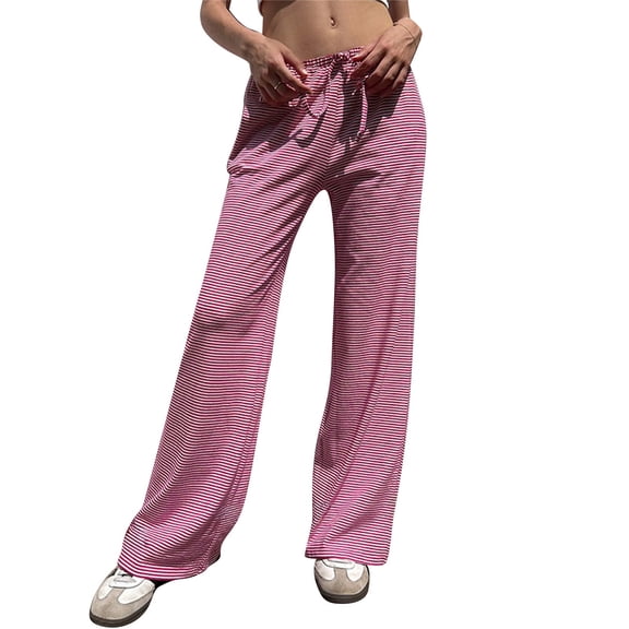 Womens Sweatpants Wide Leg Striped Pants Casual Drawstring Elastic Low Rise Pajama Pants Wear Trousers Pants
