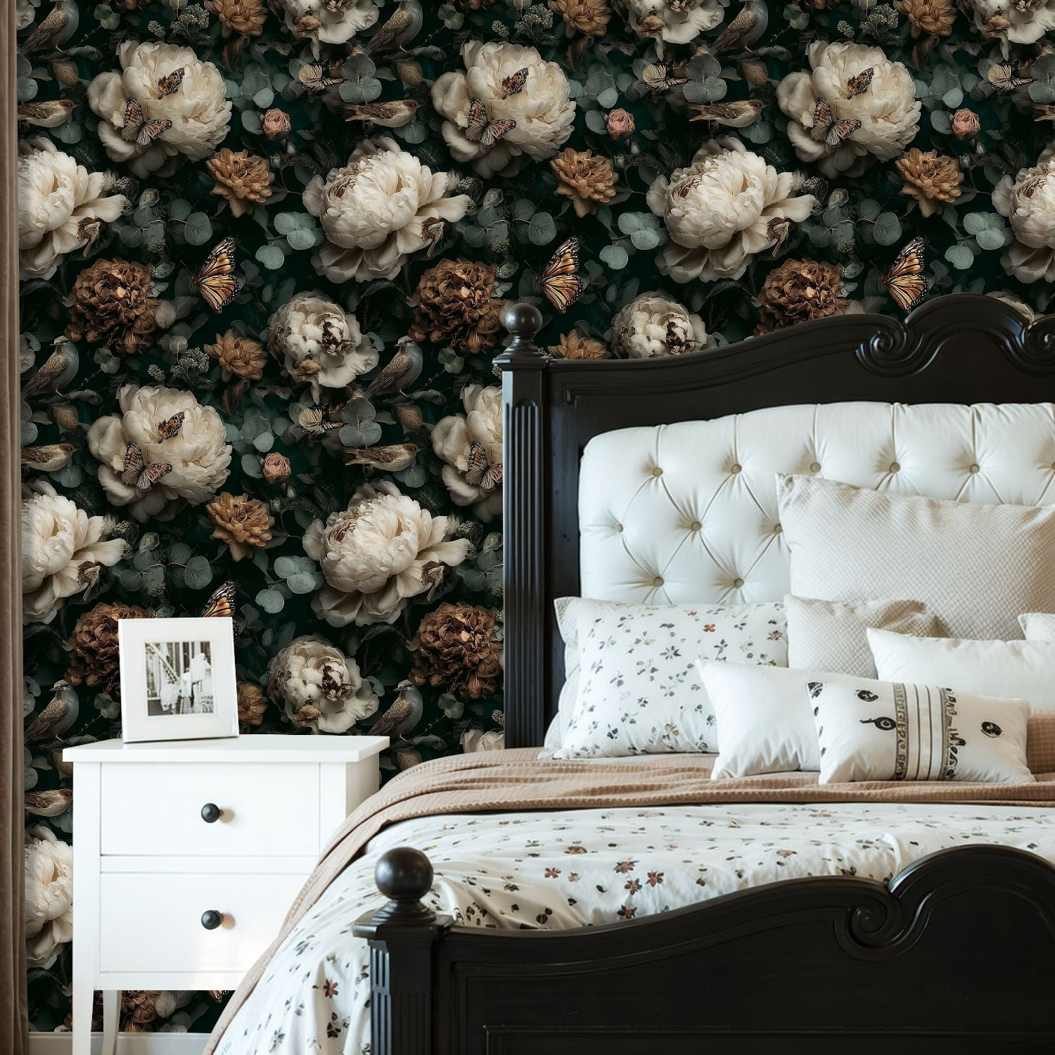 Peel and Stick Wallpaper Delicate Butterflies Blooms Elegant Floral Garden Wall Mural 23.6in x 9.8ft Self Adhesive Removable Wall Paper Renter Friendly Wallpaper for Bedroom Livingroom Office Studio