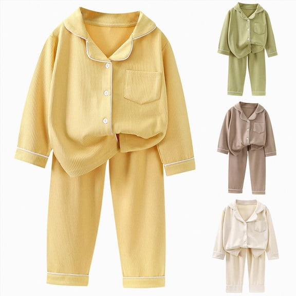 Vedolay Toddler Baby Big Girls Pajamas Winter Long Sleeve Button Sleepwear Kids Soft 2 Pieces Pjs Set 7-8 Years