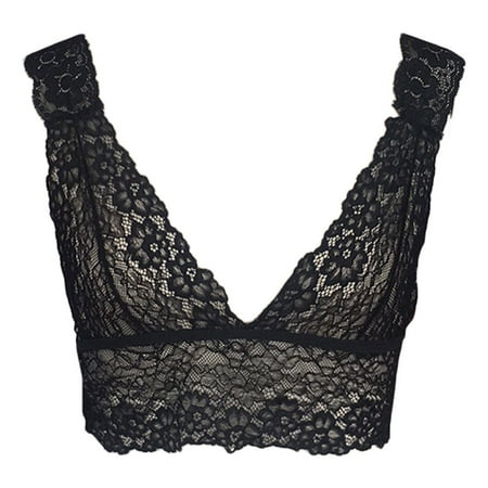 

Womens Deep V Neck Floral Lace Bralette Unpadded Seamless Bra Sheer Lingerie New