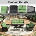 thumbnail image 3 of Joyside 7 PCS Wicker Patio Furniture Set, Rattan Patio Chairs with Sofa, Ottomans, Black Coffee Table and Side Table, Deep Seating, High Back, Thick Cushions, Outdoor Furniture Set, Green, 3 of 8