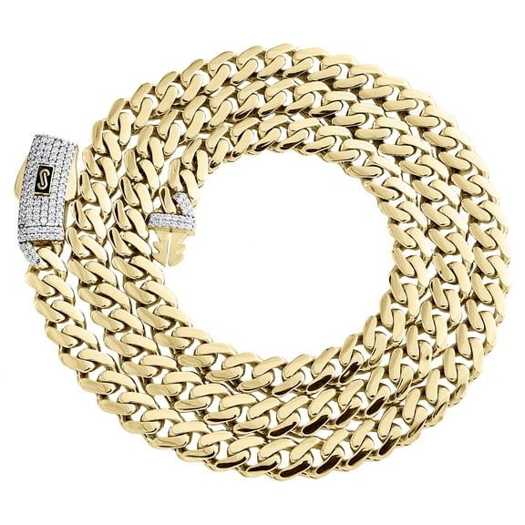 10K Yellow Gold Cubic Zirconia 6.5mm Monaco / Cuban Link Chain CZ Necklace 24"