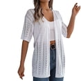 thumbnail image 3 of Women's Boho Crochet Knit Cardigan with Short Sleeves and Open Front Design Featuring Lightweight Textured Fabric White M, 3 of 6