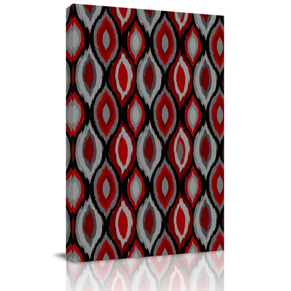 Abstract Art Canvas Wall Art for Living Room, Modern Diamond Patterns Red Black Grey Geometric Wall Decor Framed Artwork Pictures Ready to Hang for Bedroom Office Home Decor