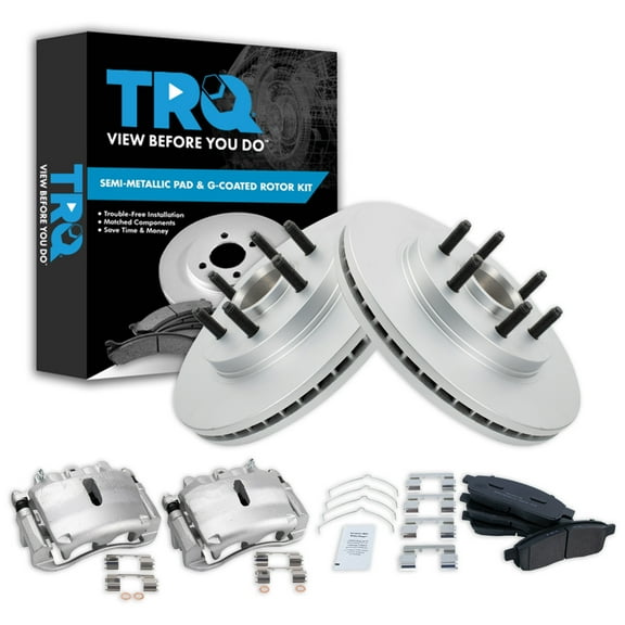 TRQ Front Brake Pad & Rotor Kit Brake Caliper Brake Pads Brake Rotor Semi-Metallic Vented Premium G-Coated Fits Select 2004 Ford F-150