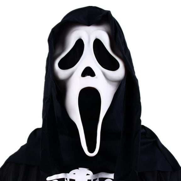 Halloween Ghost Mask With Shroud Scary Skull Mask Screaming Horror Masque White