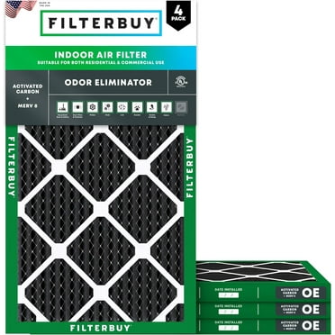 Filterbuy 14x24x1 MERV 8 Odor Eliminator, Pleated HVAC AC Furnace Air Filters (4-Pack)